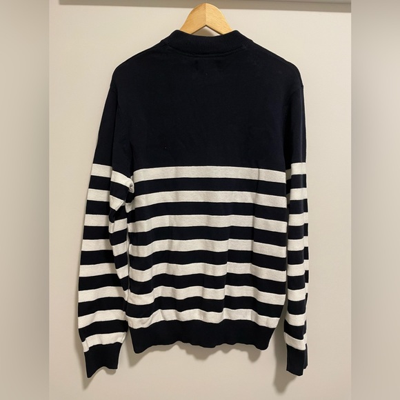 Men's Navy Breton Stripe Crew Neck Jumper - Picture 2 of 5